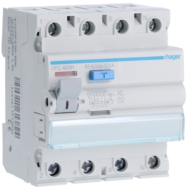 Εικόνα από Ρελέ Διαφυγής AC 300mA 4P 63A  Hager CFC463H
