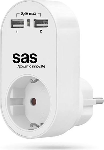 Εικόνα από sas go multi / Ανταπτορας / 1 x σούκο / 2 x USB / 12W / 2.4A /  Λευκό