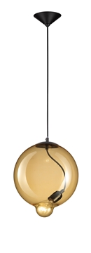 Εικόνα της Amber Glass  Black Metal Black Fabric Wire E27 1x25W IP20 Bulb Excluded D H1 H2 cm