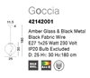 Εικόνα από Amber Glass  Black Metal Black Fabric Wire E27 1x25W IP20 Bulb Excluded D H1 H2 cm