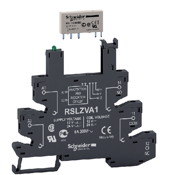 Εικόνα από Zelio RSL ρελέ τύπου Slim 12V με προστασία και LED (βάση + ρελέ)