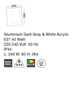 Εικόνα από Dark Gray Alum.  White Acrylic E27 1x16 Watt L 23 W 9.5 H 26.4 cm IP44