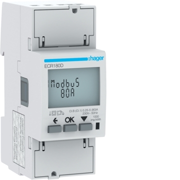 Εικόνα της Μετρητής Ενέργειας 1Φ 80A 2Στ. Modbus Mid Hager ECR180D