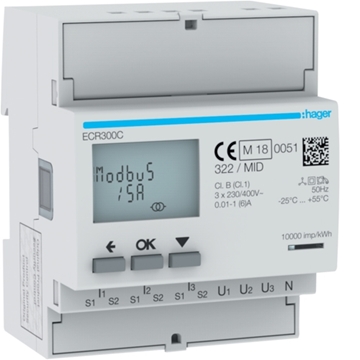 Εικόνα της Μετρητής Ενέργειας 3Φ Μ/ς 1-5A 4Στ. Modbus Mid Hager ECR300C