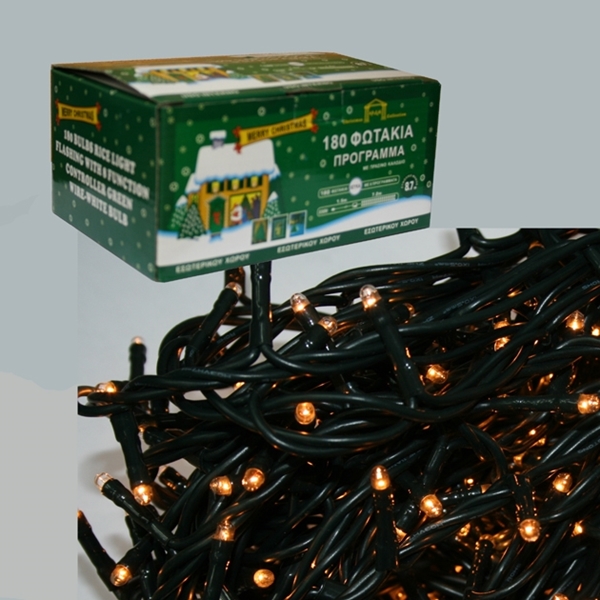 Εικόνα από Χριστουγεννιάτικα Λαμπάκια 180L Με Πρόγραμμα, Πράσινο Καλώδιο, Λευκό φώς 8.7m XLAGS11180 Epam