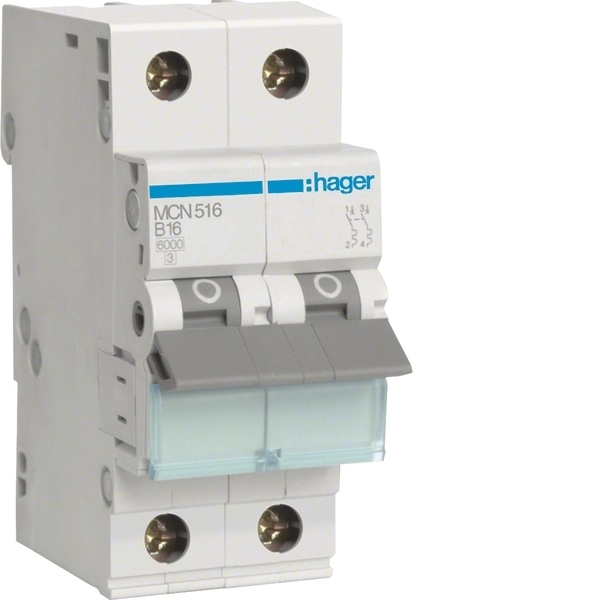 Εικόνα από Αυτόματη Ασφάλεια C 6kA (1P+N, 2 Στ) 16Α Hager MCN516