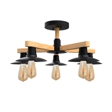 Εικόνα της Φωτιστικό Οροφής PHIL CEILING LAMP 5xE27 BLACK/WOOD 955PHIL5/BL elmark