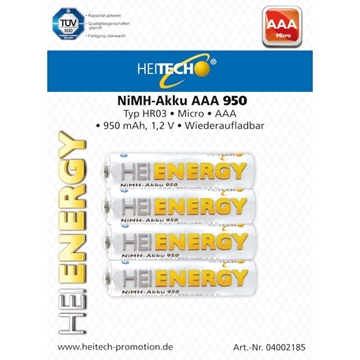 Εικόνα της Heitech 04002185 Επαναφορτιζόμενες μπαταρίες Ni-Mh 4 τμχ ΑΑΑ HR03 Micro 950 mAh 1.2 V