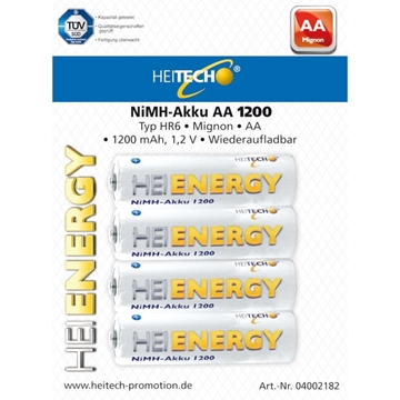 Εικόνα της Heitech 04002182 Επαναφορτιζόμενες μπαταρίες Ni-Mh 4 τμχ HR6 AA 1200mAh 1.2V