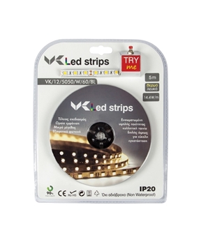 Εικόνα της Ταινια Led 5M 12V 14,4W/M 3000K Ip20 Vk/12/5050/W/60/Blister