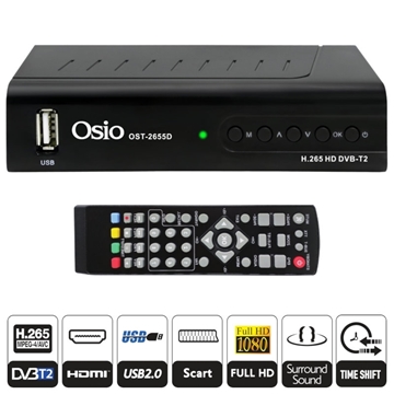 Εικόνα της Osio OST-2655D DVB-T/T2 Full HD H.265 MPEG-4 Ψηφιακός δέκτης με USB