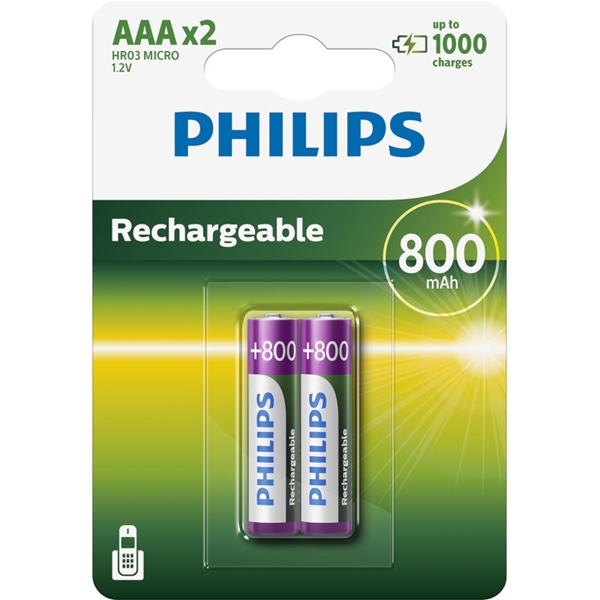 Εικόνα από Philips R03B2Α80/GRS Επαναφορτιζόμενες Μπαταρίες Προ-φορτισμένες Ni-Mh 2τμχ HR03 AAA 800mAh 1.2V