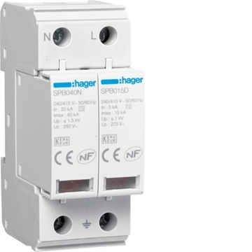 Εικόνα της Απαγωγός Υπέρτασης T2 2P 15kA 1kV TT-TNS Hager SPA929