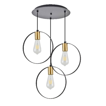 Εικόνα της KQ 9016-3P HOOP PENDANT BLACK : BRUSHED BRASS HOME LIGHTING 77-8203