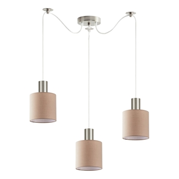 Εικόνα της SE21-NM-4-NM3-SH3 ADEPT TUBE Nickel Matt Pendant Brown Fabric Shade Home Lighting 77-8430