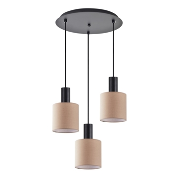 Εικόνα της SE21-BL-4-3BL-SH3 ADEPT TUBE Black Pendant Brown Fabric Shade Home Lighting 77-8523