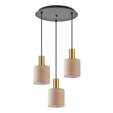 Εικόνα της SE21-GM-4-3BL-SH3 ADEPT TUBE Gold Matt Pendant Brown Fabric Shade Home Lighting 77-8614