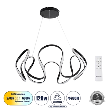 Εικόνα της GloboStar Κρεμαστό Φωτιστικό Οροφής LED CCT 120W Εναλλαγή Φωτισμού Dimmable Μαύρο TARANTULA 61394
