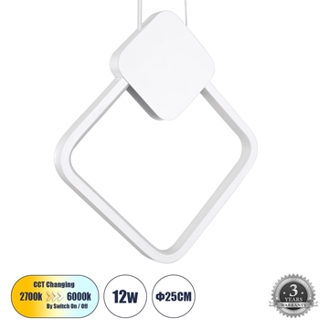 Εικόνα της GloboStar Κρεμαστό Φωτιστικό Οροφής LED CCT 12W 1440lm Εναλλαγή Φωτισμού 2700k Λευκό MARY 61083