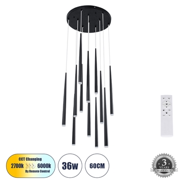 Εικόνα της GloboStar Κρεμαστό Φωτιστικό Οροφής LED CCT 36W Εναλλαγή Φωτισμού Dimmable Μαύρο TEARS 61313