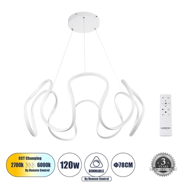 Εικόνα της GloboStar Κρεμαστό Φωτιστικό Οροφής LED CCT 120W Εναλλαγή Φωτισμού Dimmable Λευκό TARANTULA 61395