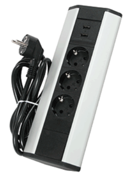 Εικόνα της Γωνιακο Πολυμπριζο 3 Σουκο 2Usb 3Χ1.5 Ηmm 2 1.5M Μαυρο Ασημι