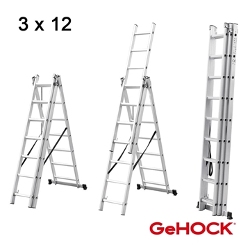 Εικόνα της Τριπλή Σκάλα Επεκτεινόμενη Αλουμινίου 3x12 Σκαλοπάτια GeHock